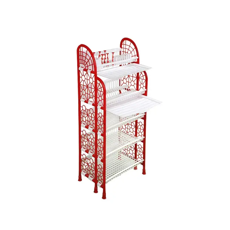 Premium Kitchen Rack -5 Step Double Tray- Red & White