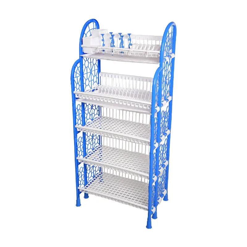 Premium Kitchen Rack -5 Step Double Tray- Blu & White